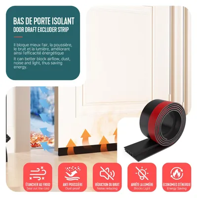 Obrázok produktu pre VOUNOT® tesnenie proti prievanom pre dvere 300 cm, samolepiace tesnenie dverí v spodnej časti, čierne
