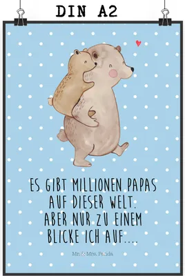 Produktbild von Mr. & Mrs. Panda Bild Papa Bär DIN A2 - Blau Pastell - Geschenk, Muttertag, drucke, Vatertag, Wandbild, wanddeko, Deko, Geburtstag, Kunstdruck