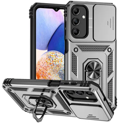 Obrázek produktu pro Pouzdro pro Samsung Galaxy A15 dvouvrstvé pouzdro s posuvným krytem kamery a prstencovým stojánkem Stříbro