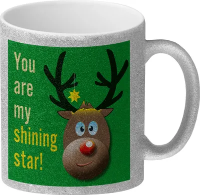 Produktbild von Weihnachten Glitzer-Kaffeebecher mit Rentier Motiv in Grün