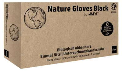 Image de Nature Gloves Black, gant d'examen en nitrile, non poudré, noir, taille S | Boîte (100 pièces)