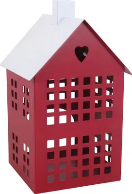 Produktbild von TrendLine Windlicht Metall Haus 23 x 13 cm rot-weiß