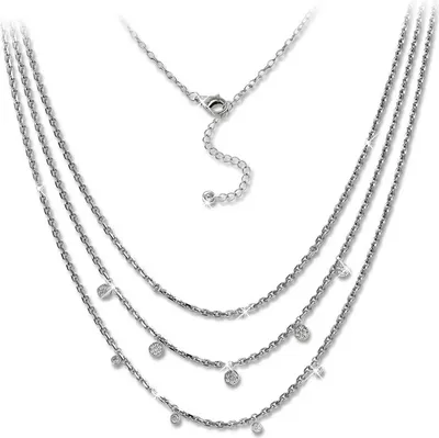 Productafbeelding van SilberDream Zirkonia ketting, zilver 925, 47 cm, 3-laags dames sieraden, model D2GSK414W