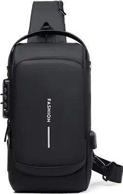 Obrázek produktu pro Náprsní taška Pánská taška na popruh, Crossbody taška s ochranou heslem, taška přes rameno Venkovní nepromokavá ležérní pánská taška s nabíjecím portem USB (černá)