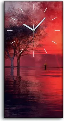 Produktbild von Leinwand Uhr Küche Wohnzimmer Bild 30x60 Bild See abstrakt Sonnenuntergang Baum - weiße Hände