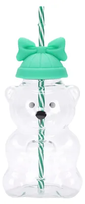 Bären-Strohhalmbecher 600 ml, Borosilikatglas, für heiße & kalte Getränke