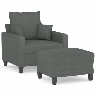 Zdjęcie produktu dla vidaXL Fotel ze stołkiem ciemnoszary 60 cm tkanina