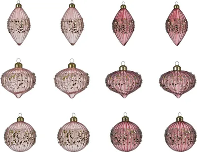 Produktbild von Weihnachtskugeln mit Oliven gerillt Glas 8cm rosa / samtpink, 12er Set
