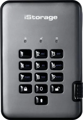Produktbild von iStorage diskAshur PRO2 1TB 256-bit USB 3.2 secure encrypted solid-state drive IS-DAP2-256-SSD-1000-C-G, 1 TB, USB Typ-A, 3.2 Gen 1 (3.1 Gen 1), 361 MB/s, 5 GT/s, Schwarz