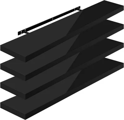 Produktbild von WOLTU 4er-Set Wandregal, Schweberegal, Holz Board, Schwarz, 110x22.9x3.8cm