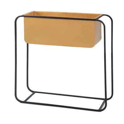 Imagen del producto de Elegante maceta rectangular - Negra y dorada - Marco de acero hecho a mano - 60 cm x 60 cm x 24 cm - Maceta extraíble - Capacidad de carga de 5 kg