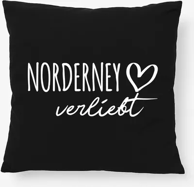 Produktbild von Huuraa Kissen Norderney verliebt 40x40cm mit Füllung Black Baumwolle Dekokissen Geschenkidee