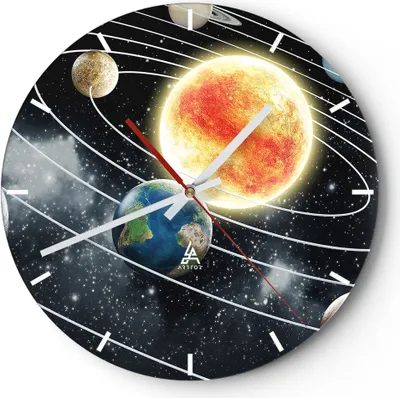 Produktbild von Wanduhr - Rund - Glasuhr - Kosmos Planet - 30x30cm - Schleichendes Uhrwerk - Lautlos - zum Aufhängen bereit - Dekoration Modern - Wanddekoration aus Glas - C3AR30x30-3646