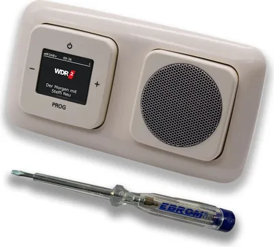 Produktbild von Busch Jäger DAB+ Unterputzradio Radio 8215 U-101 in Duro 2000 cremeweiß mit 1 x Lautsprecher inkl. EBROM Phasenprüfer zur Montage der Geräte