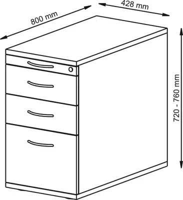 Produktbild von Standcontainer, BxTxH 428x800x720-760 mm, 1 Utensilienschub, 2 Schubladen, 1 Hängeregistratur, Schloss, weiß