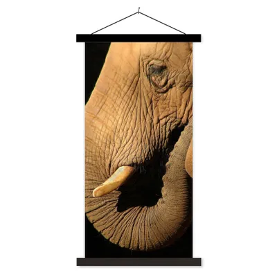 Produktbild von MuchoWow® Textilposter Elefant - Tiere - Nahaufnahme - Schwarz 60x120 cm mit schwarzem Rahmen - Magnete