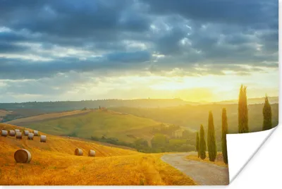 Produktbild von MuchoWow® Poster Toskana - Heuballen - Sonne 180x120 cm - Fotoplakat