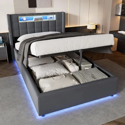 Obrázek produktu pro STILVORA, postel pro mládež, 90x200 cm, s úložným prostorem, postel s úložným prostorem, jednolůžko v šedé barvě, bez matrace