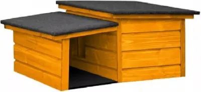 Produktbild von QLS Katzen- Hundehütte Größe S mit Vordach Isoliert Winterfest Kiefer Outdoor 10996