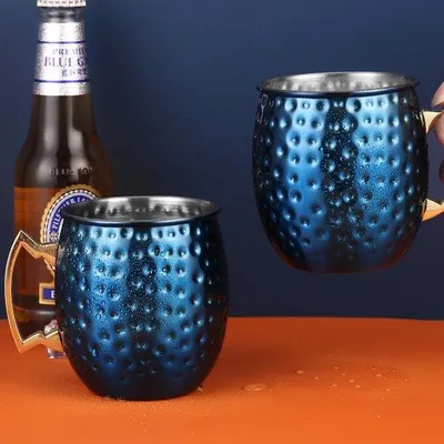 Produktbild von Famanu Kupferbecher 500ml - Handgefertigter Moskau Kupferbecher (blau)