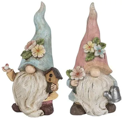 Productafbeelding van Ibenzoa® Set van 2 decoratieve tuinbeelden van polyresin, elk 23x10 cm – weerbestendig, met gieter en vogelhuisje, geschikt voor tuin en interieur