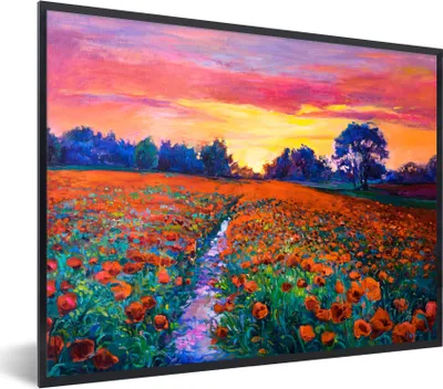 Produktbild von MuchoWow® Gerahmtes Poster Malerei - Natur - Blumen - Ölfarbe 80x60 cm - Poster mit Schwarzem Bilderrahmen Wandposter Rahmen Foto Bilder - Schwarzem - Mit Gestell