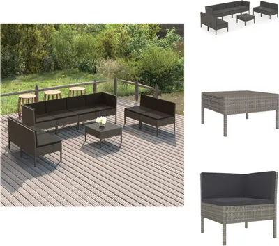 Produktbild von vidaXL 9-tlg. Garten-Lounge-Set mit Auflagen Poly Rattan Grau -  Gartenmöbel-Sets