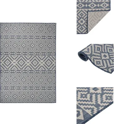 Image de vidaXL Tapis d'Extérieur Tissu plat 160x230 cm Bleu Rayé - Tapis
