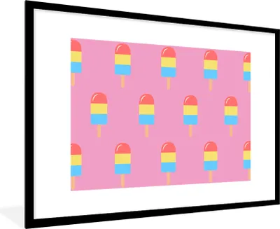 Produktbild von MuchoWow® MuchoWow® Gerahmtes Poster Eis - Muster - Rosa 90x60 cm - Poster mit zchwarzem Bilderrahmen - Wanddekoration - Fotos