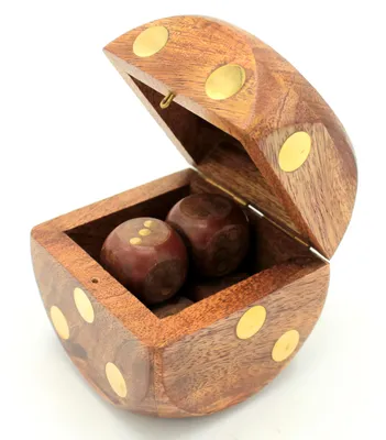 Produktbild von Würfel - Box mit 6 Würfeln Spiel Holz/Messing 8x8cm