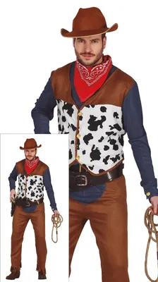 Produktbild von Cowboy Wilde Westen Kostüm Karneval Fasching Held Jeans Hemd, Größe: 48 - 50 (M) Farbe: Braun