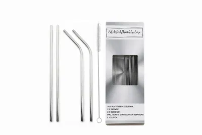 Image de Paille en acier inoxydable avec brosse de nettoyage, 5 pièces, réutilisable, couleur:argent