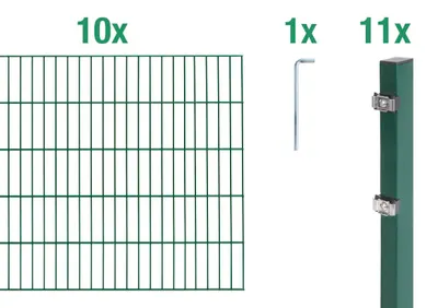 Immagine prodotto di Alberts 650032 Doppelstabmattenzaun als 22 tlg. Zaun-Komplettset, grün, Höhe 120 cm, Länge 20 m