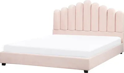Produktbild von BELIANI Polsterbett Pastellrosa Samt mit Lattenrost 180 x 200 cm Hohes Muschel-Kopfteil Glamourös Muschelbett Doppelbett Schlafzimmer