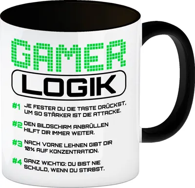 Produktbild von Gamer Logik Kaffeebecher Schwarz in grün
