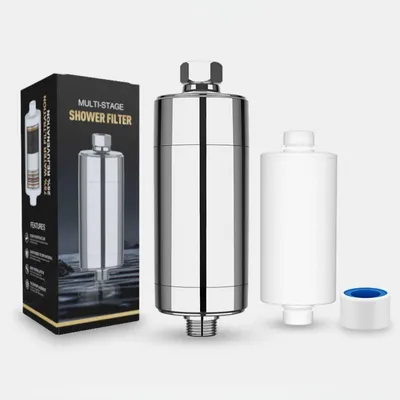 Produktbild von Inline-Duschfilter mit 1 Ersatzfilterkartusche, entfernt bis 99% Chlor, G1/2 Universalanschluss, Mehrfachfilterung, haut- und haarschonend für Dusche