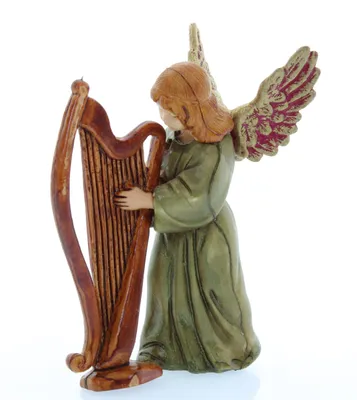 Engel mit Harfe, 11 cm, mehrfarbig, Harzfigur