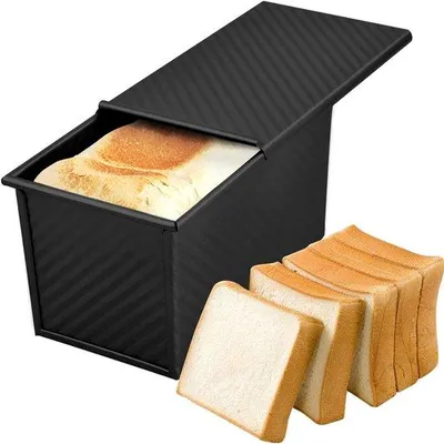Obrázek produktu pro Forma na chléb s víkem - černá - 19,2 x 10,2 x 11,5 cm - Obdélníková forma s nepřilnavým povrchem a ventilačními otvory - vhodná pro chléb a pečivo