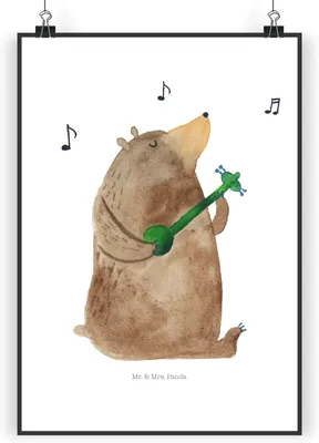 Produktbild von Mr. & Mrs. Panda Bild Bär Lied DIN A4 - Weiß - Geschenk, Liebe, Spruch, Design Poster, Frau, wanddeko, Herz, Valentinstag, drucke, Teddy, Wandschmuck, Wandbild
