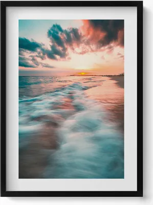 Produktbild von Romantischer Sonnenuntergang über den Wellen des Meeres– Wandbild mit Rahmen – Gerahmtes Bild  – Wanddekoration – 50x70 cm –  Schwarz Rahmen