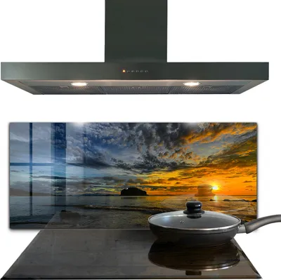Produktbild von Spritzschutz aus Glas Küchenrückwand - Wandschutz für Herd und Spüle - 125x50 cm - Sonnenuntergang über dem Meer
