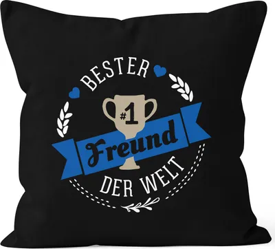 Produktbild von Kissenbezug bester Freund der Welt Geschenk für Freund Baumwolle MoonWorks® schwarz 40cm x 40cm