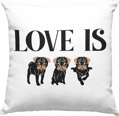 Produktbild von Trendation - Love Is Dog Deko-Kissen mit Füllung 40x40 Hunde Besitzer Geschenkidee Mops-Besitzer Deko-Kissen mit Füllung 40x40n (Blau)
