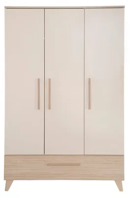 Produktbild von roba Kinderkleiderschrank 3-türig Sidney - Schrank mit großer Schublade für Baby- & Kinderzimmer mit hochwertigen Massivholzgriffen & -füßen