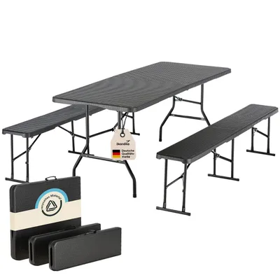 Produktbild von Skandika Bierzeltgarnitur Set MASI | Klapptisch mit Bank aus Kunststoff, 180x74 cm, 2 Bierbänke, klappbar, bis 300 kg belastbar | Klappbare Garnitur