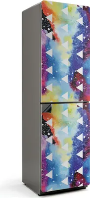 Produktbild von Dreiecke auf einem Aquarellhintergrund – Magnetische Kühlschrank Abdeckung – Dekorfolie magnetisch Küche – Kühlschrank Magnet Deko – selbstklebende Magnettafel – Magnetfolie für Kühlschranktür – 60x205 cm