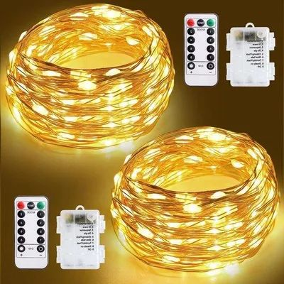 Produktbild von LED-Lichtsatz für Batterien - 12 Meter - 120 LEDs - 8 Modi - Fernbedienung und Timer - Gartenparty - Weihnachten - Kinderzimmer - Hochzeit