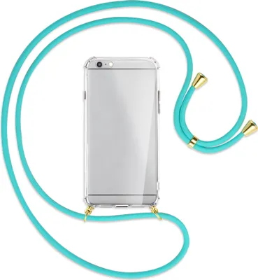 Produktbild von Handykette Backcover-Schutzhülle mit Band (Metall goldfarben) für Apple iPhone 6 Plus - türkis