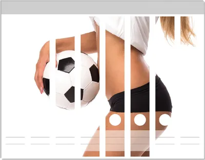 Produktbild von Wallario Ordnerrücken Sticker, selbstklebend für schmale Ordner, 8 Stück, Motiv Fußball - sexy Frau mit einem Fußball