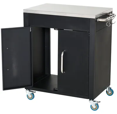 Produktbild von HOMCOM Küchenwagen mit Rollen Servierwagen Küchenschrank Edelstahl Schwarz